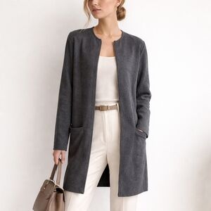 BANANA REPUBLIC Cotton Longline Cardigan Dark Academia Layer Zip Charcoal Size M